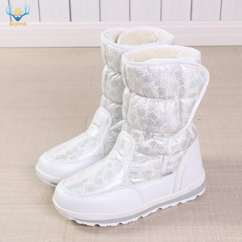 Женские зимние ботинки BUFFIE белые на искусственном меху с противоскользящей