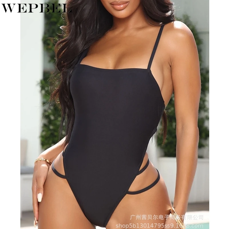 

WEPBEL Backless Spaghetti Strap Swimming Bodysuits Women's Sexy Slim Bandage Swim One-Piece Suits Summer Strapless Bodysuits