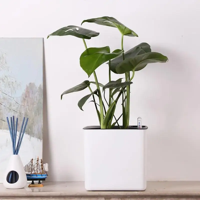 Настольный пластиковый цветочный горшок квадратный с функцией самополива