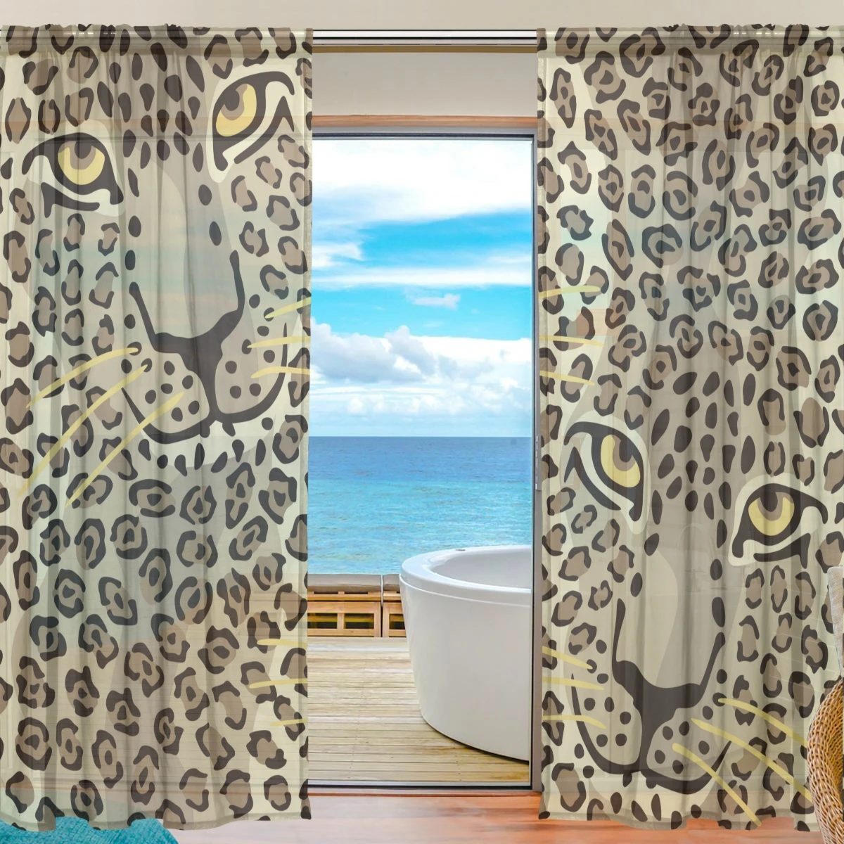 

Fashion Leopard Print Window Curtains Sheer Polyester Fabric Soft Sun Protection Drapes For Living Room Bedroom Home Decoration