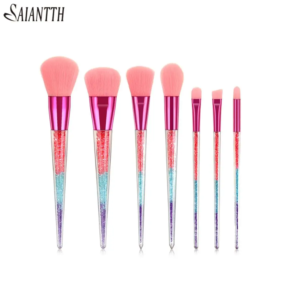 Набор кистей для макияжа с кристаллами 7 шт. кисточки теней век бровей прозрачные