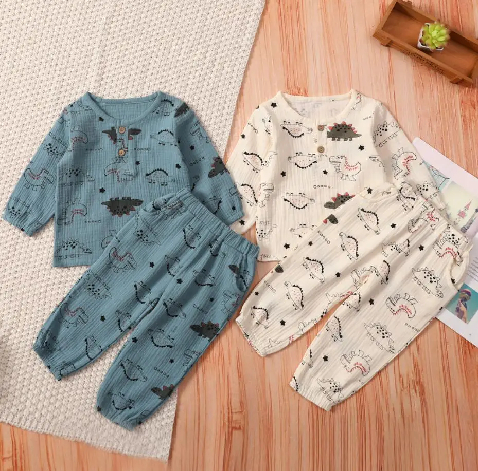 

Модный женский Повседневный пуловер с рисунком динозавра для маленьких девочек и мальчиков, топы и брюки, комплект одежды из 2 предметов