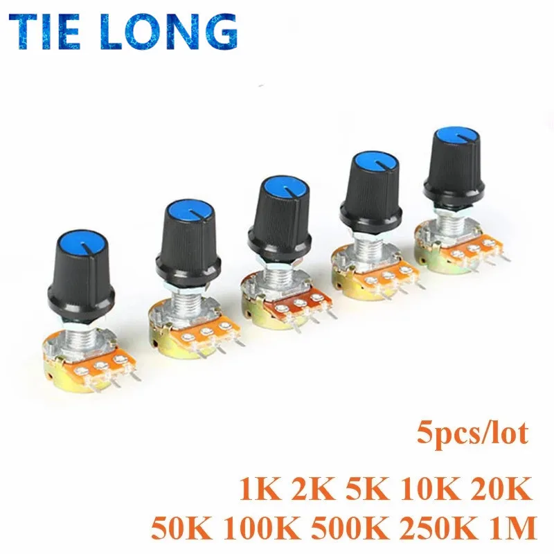 

5 Sets WH148 1K 10K 20K 50K 100K 500K Ohm 15mm 3 Pin Linear Taper Rotary Potentiometer Resistor for Arduino with AG3 White cap