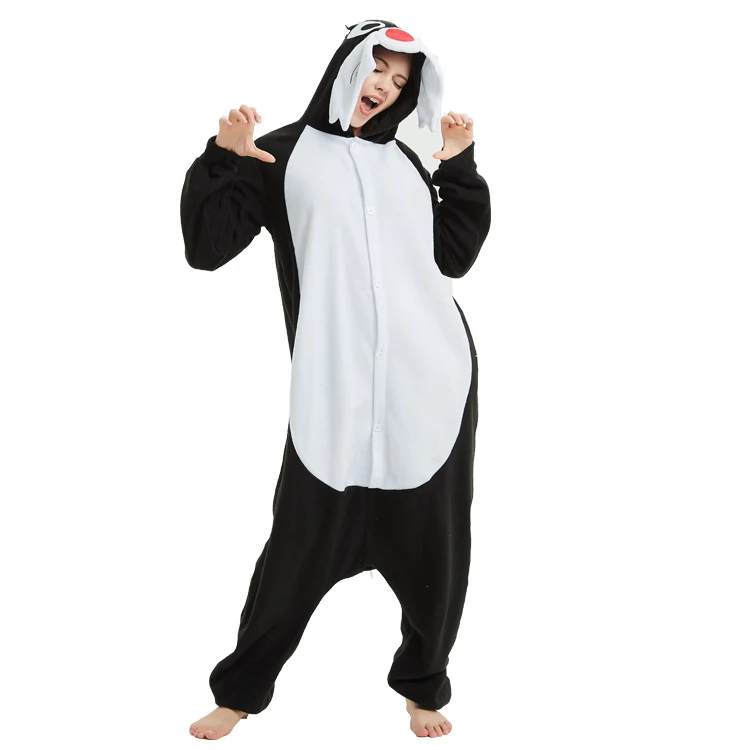 HKSNG взрослых Черный волк Пижама Кигуруми из флиса с декором в виде Хэллоуин