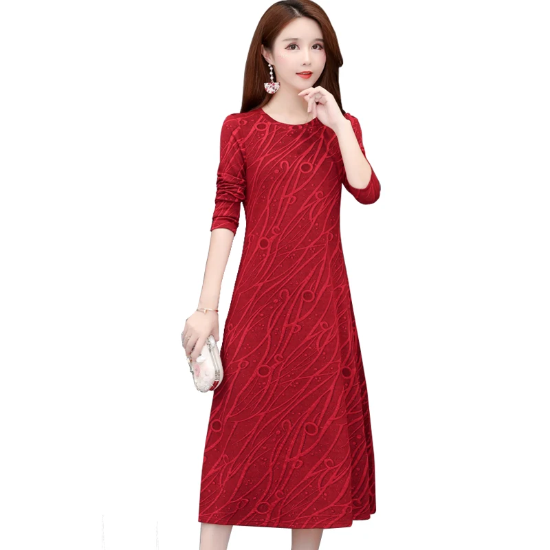 Весенне осеннее Новое Женское платье с длинным рукавом и круглым вырезом для