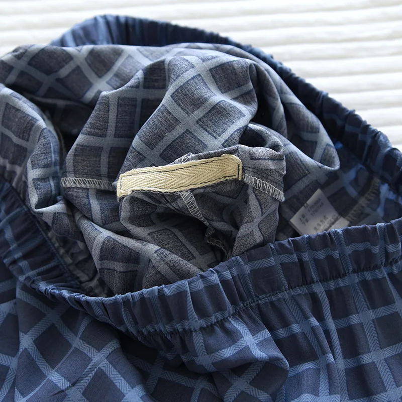 

2021 new men's short-sleeved trousers pajamas two-piece 100% viscose spring and summer thin plaid large size home service cover