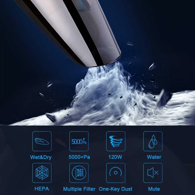 Мощный автомобильный пылесос для сухой и влажной уборки 120 Вт 5000 па