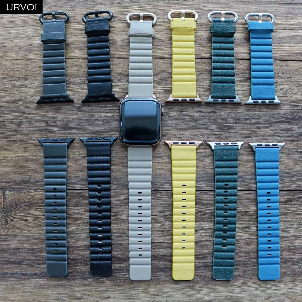 Ремешок URVOI из ПУ кожи для Apple Watch 6 SE 5 4 3 2 1 удобный браслет с классической пряжкой