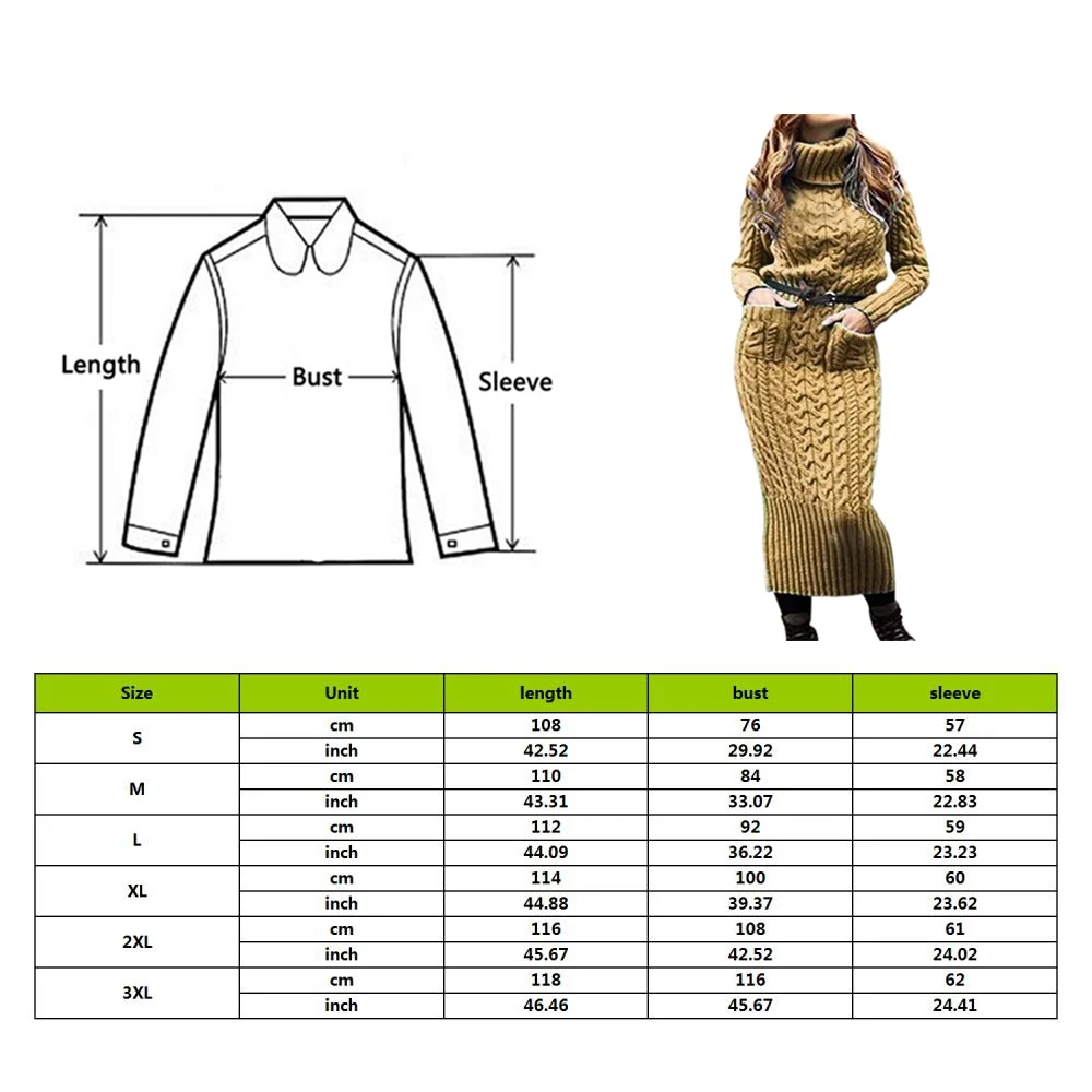 LASPERAL Women Winter Sweater Knitted Long Dress Slim Elastic Turtleneck Sleeve Sexy Lady Bodycon Robe Knit Dresses | Женская одежда