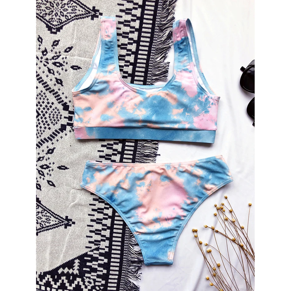 

Bikini 2020 Sexy Tie-dye Swimsuit Women Swimwear High Waist Bikinis Set Push Up Bathing Suit Woman High Cut Beachwear Siwm Wear