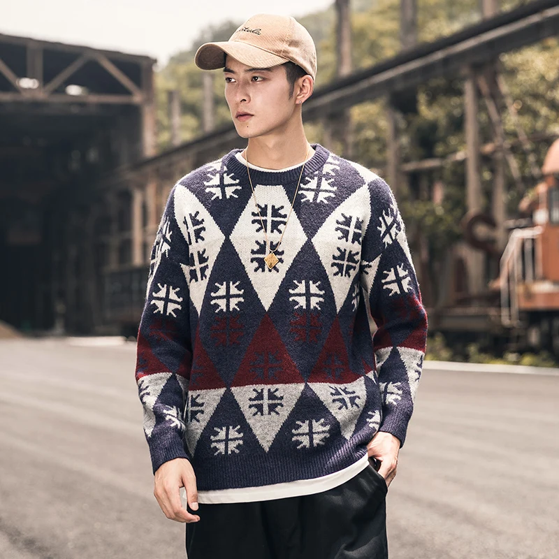 Мужские пуловеры с круглым вырезом для влюбленных на осень и зиму трикотажная