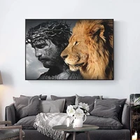 christian jesus portrait art canvas painting modern popular animal lion poster interior home decoration muralno frame