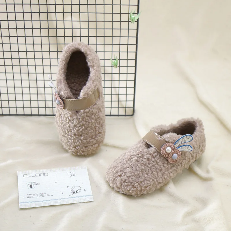 Зимняя детская обувь принцессы на плоской подошве с жемчужинами для маленьких