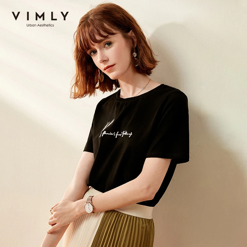 Vimly летняя футболка Женская Повседневная Harajuku с буквенным принтом и круглым