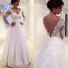 Свадебные платья-трапеции, с V-образным вырезом, открытой спиной, длинными рукавами, кружевными аппликациями, элегантное платье в пол, размера плюс
