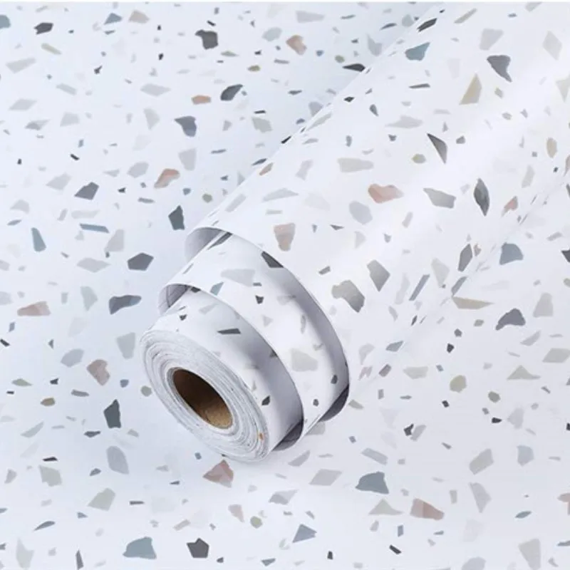 

Marble Quartz Terrazzo Sticker PVC Self Adhesive Wall Paper Furniture Renovation Stickers Waterproof Kitchen Cabinet Wallpaper