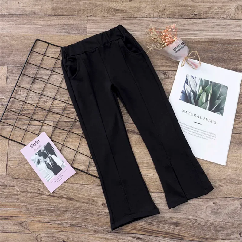 Штаны для девочек весенне-осенняя одежда расклешенные брюки с разрезом Детские