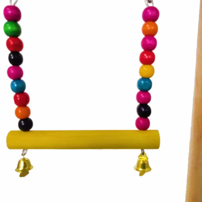 

Parrot Swing Hanging Bell Wooden Toy Bird Perch Bracket Bar Beads Pet Cage Decoration Colorful Toys Dropshipping