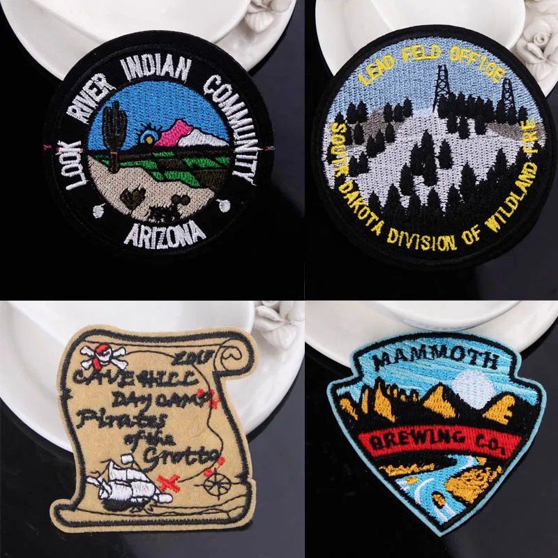 Вышитые ромбовидные нашивки сделай сам с изображением гор восхода солнца