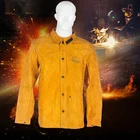 FR воловья одежда сварщика огнеупорные брюки коричневый фартук из коровьей кожи Комбинезон огнезащитный коровья спилок сварочный жакет