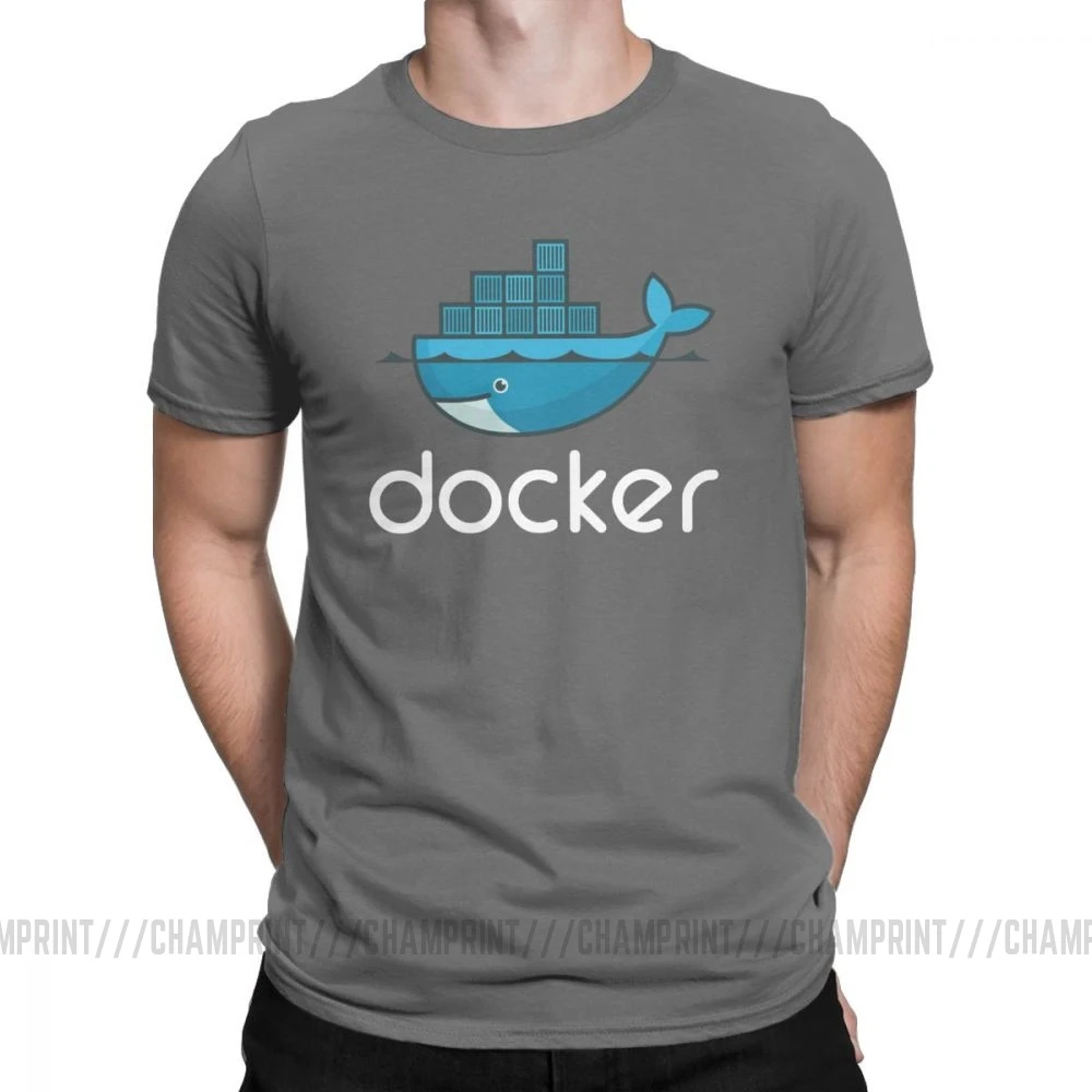 Мужская футболка с логотипом Docker, Linux, Javascript, компьютерная хлопковая одежда, Забавные футболки с коротким рукавом и круглым вырезом, графические футболки - Цвет: Темно-серый