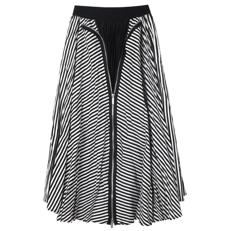 

Tide brand skirt 2020 spring and summer new street style elastic waist zipper color matching posing in the middle length skirt