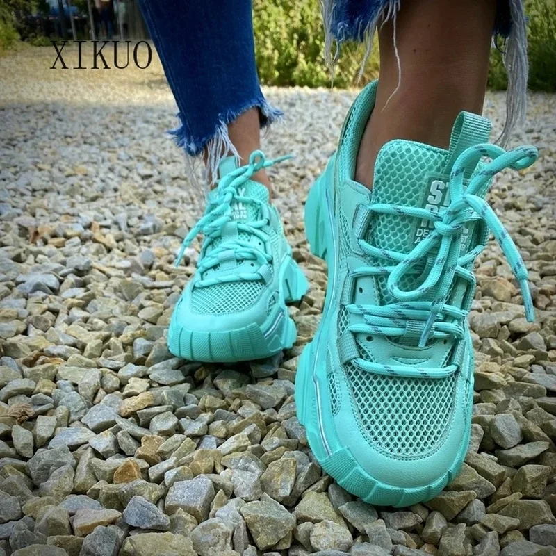 

2021 Summer Latest Women's Slope Heel Platform Sneakers Ladies Casual Platform Walking Shoes Ladies Non-slip Blue Sneakers Mujer