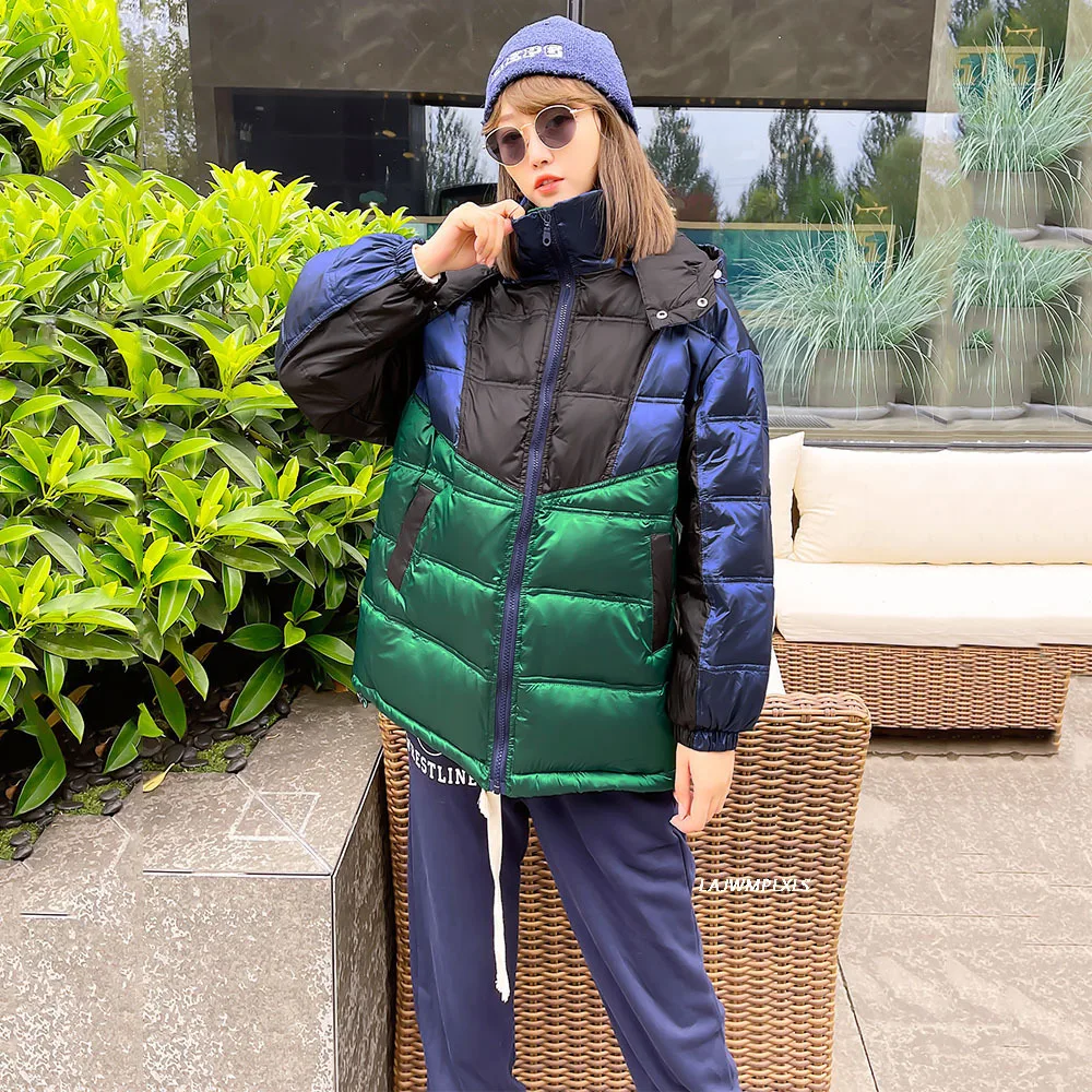 Женские парки зимняя куртка модное лоскутное пальто с капюшоном толстое теплое