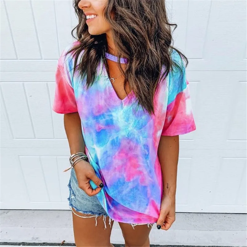 Женская футболка с коротким рукавом Сексуальная v-образным вырезом и принтом