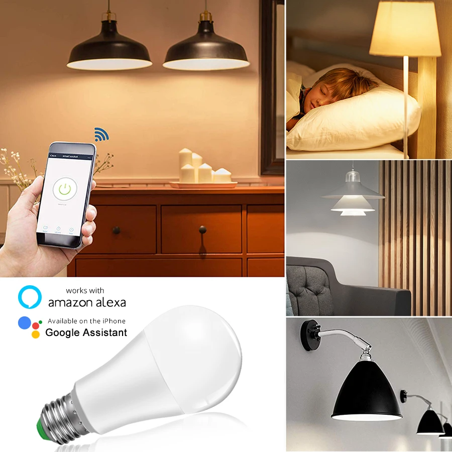 

WiFi Smart Light Led Bulb E27 E14 B22 Dimmable 15W Wake Up Lamp App Voice Control Work With Alexa Google Assistant Home Lighting