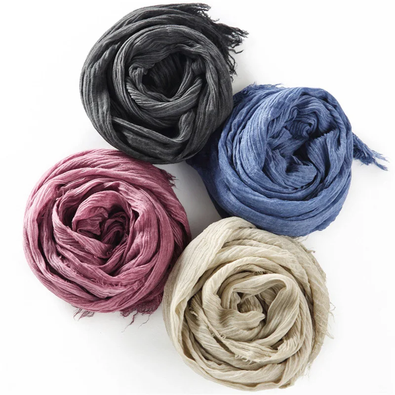 Теплый осенне зимний хлопковый мужской складчатый женский шарф однотонный