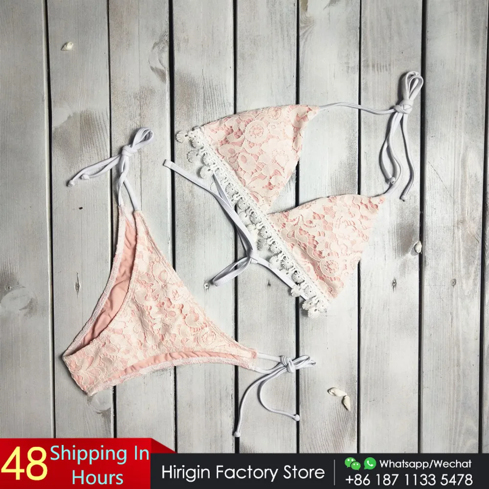 

Hirigin Sexy Lace Bikini Set Women Swimwear 2019 New Bandage Biquini Halter Push Up Padded Swimsuit Women Bathing Suit Beachwear