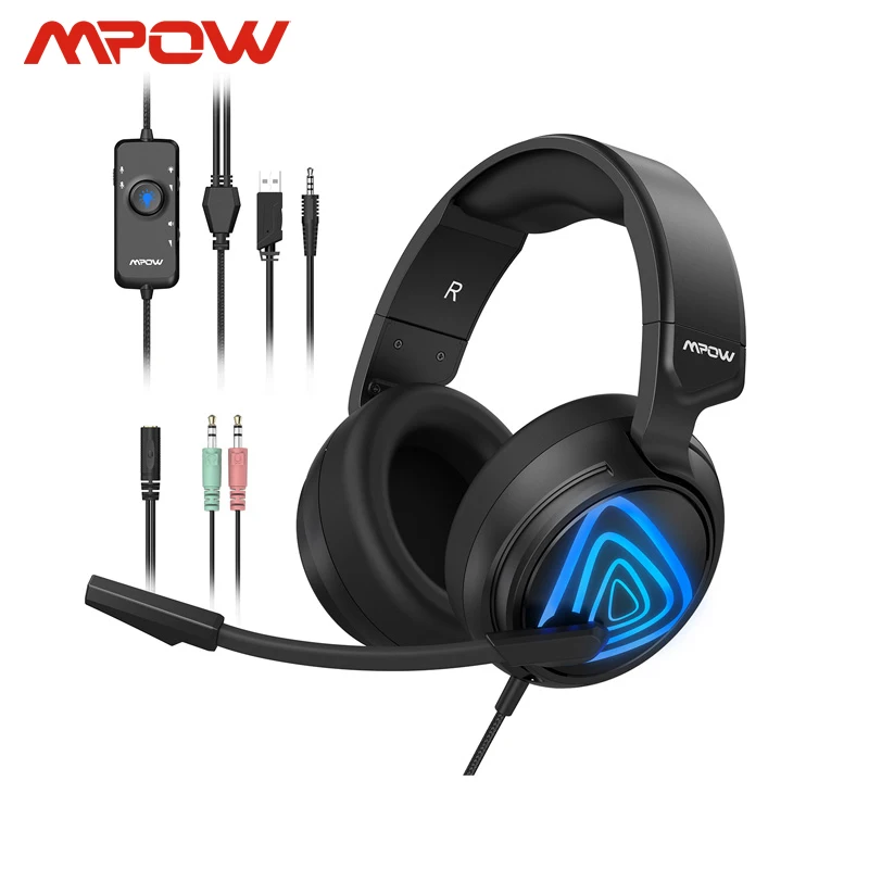 Mpow EG8 Проводные Игровые наушники с шумоподавлением микрофон USB порт/3,5 мм Aux порт 2,2 м/7.2ft кабель для PS4 Mac ноутбука Xbox One