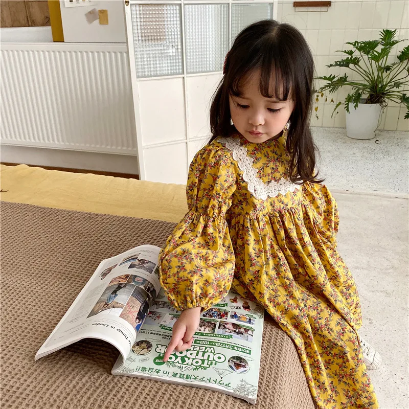 2020 Spring Girls Dresses Korean Floral Princess Dress Toddler Lace Girl Clothings | Детская одежда и обувь