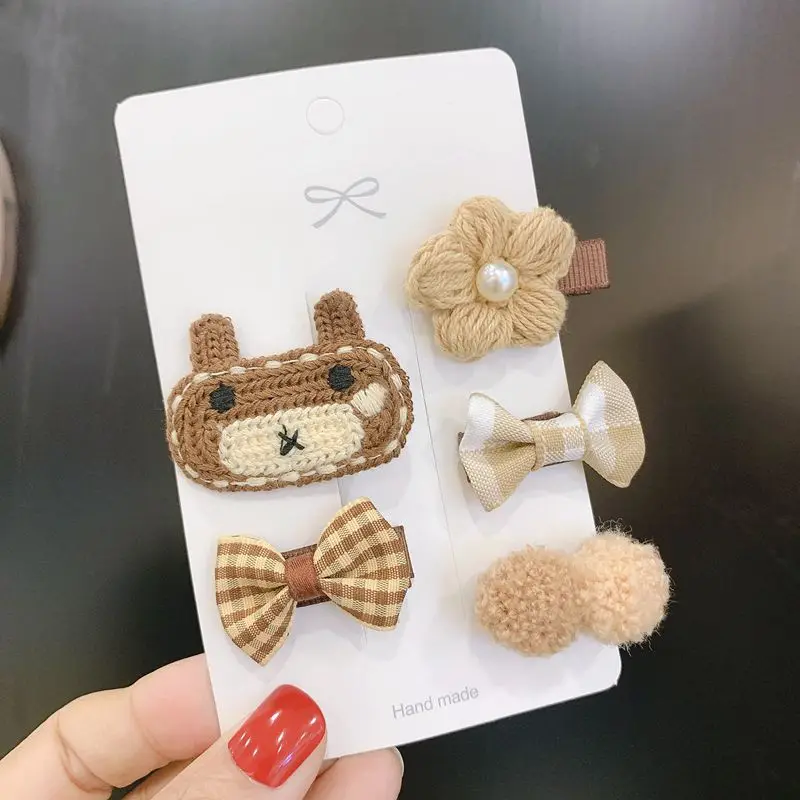 

CN 5pcs/Set Hair Clips for Girls Baby Cute Cartoon Animal Kids Hairpins Flower Barrettes Headdress Girls Hair Accessories