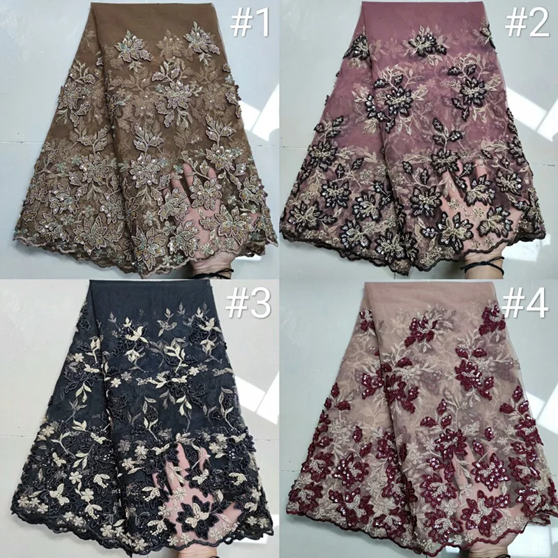 

French Tulle Lace Fabric AYY9 beautiful flowers pattern with sequins and elegant tubes Top selling French net lace fabric
