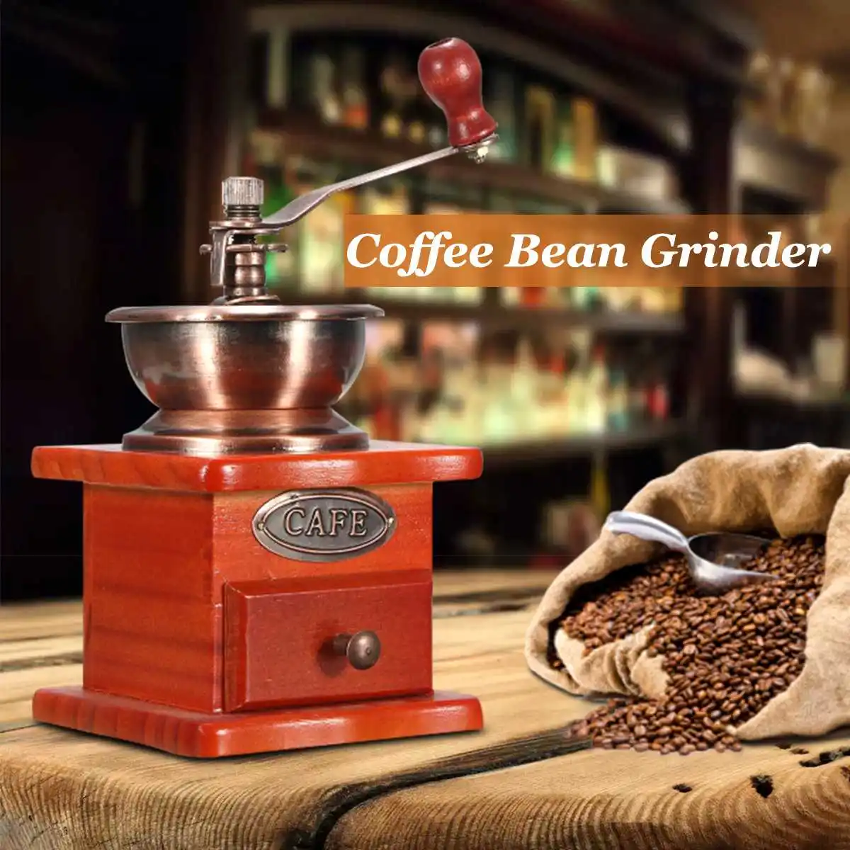 

Vintage Wooden Mill Manual Coffee Bean Pitcher Hand Coffee Beans Grinding Machine Coffee Pot Bean Mill Maker Gooseneck Kettle