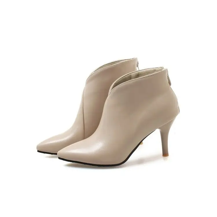 

Ladies Women Pointy Toe Ankle Boots Leather Kitten Heels Solid Plus Size Shoes