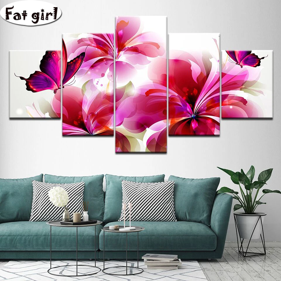

Diamond Painting Pink flower butterfly Diamond Mosaic Drill Square round Tools Diamond Embroidery packing diamond cross stitch