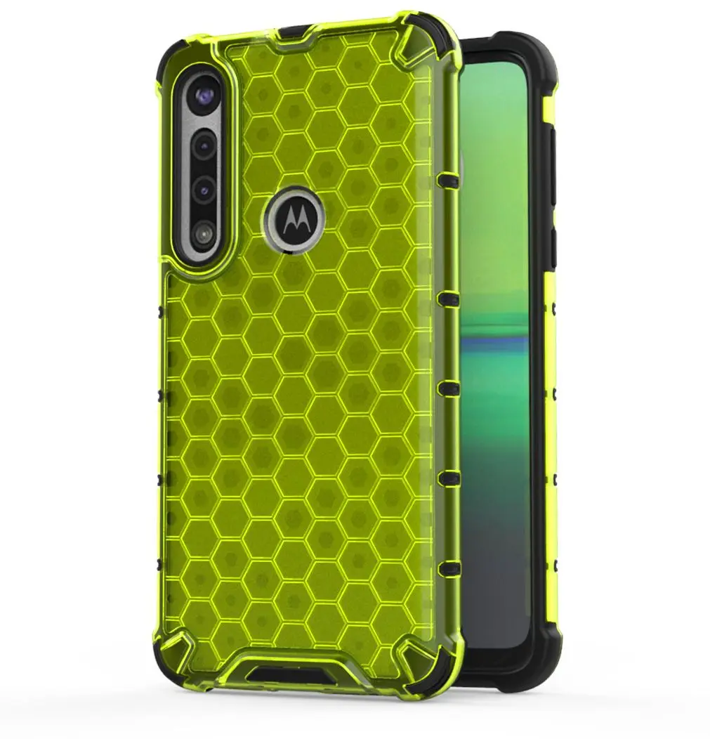 

Honeycomb Transparent Phone Case For Motorola G8 G6 E5 Play Go Plus One Marco Four Corners Anti-fall Shockproof Protector Cover
