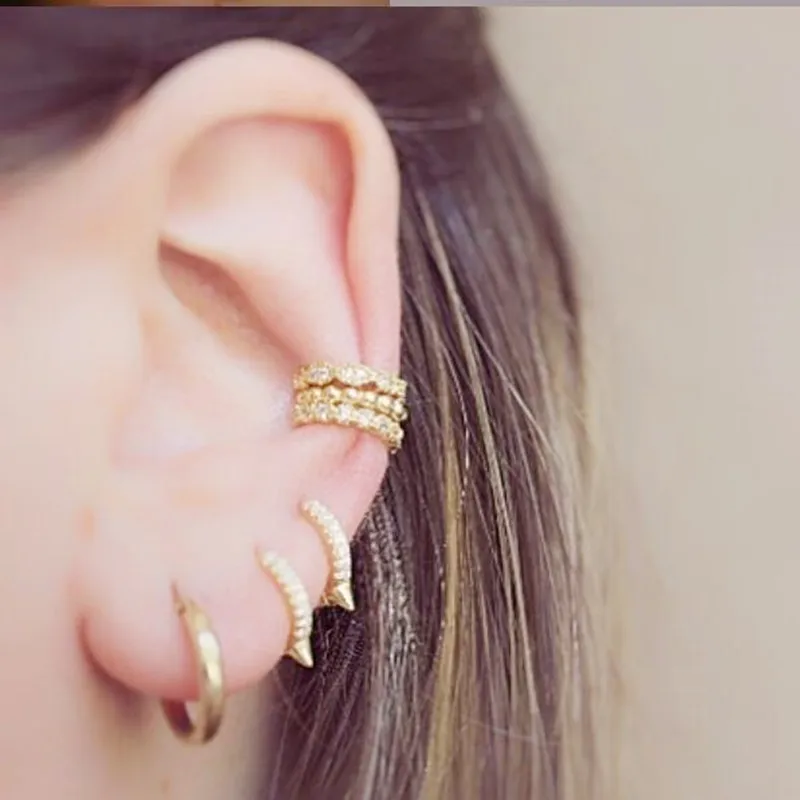 Новейшие Позолоченные манжеты клипсы серьги для женщин и девушек без пирсинга