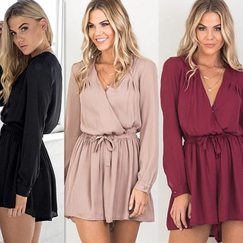 Женское платье с глубоким v образным элегантный комбинезон короткий летние