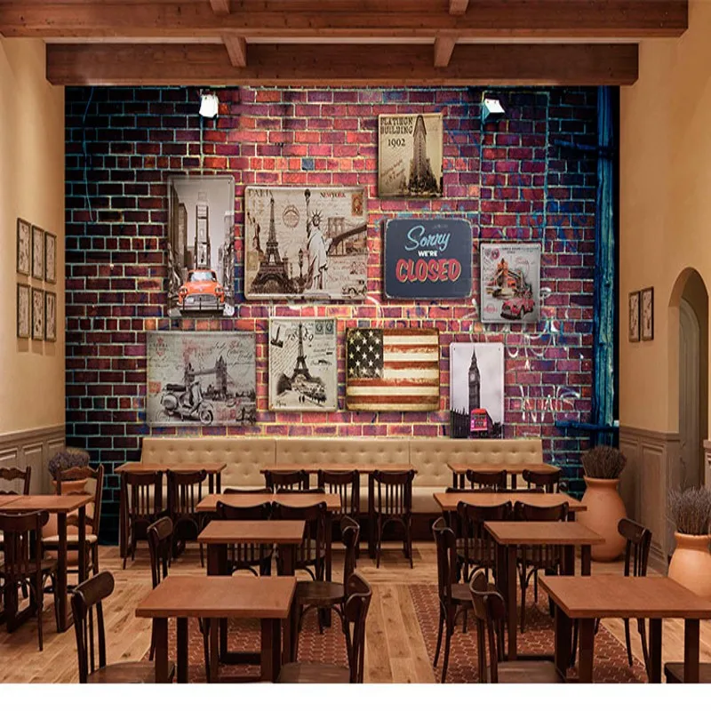 

Прямая поставка, 3d обои в ретро стиле, ностальгические 3d обои с изображением кирпичной стены, бара, граффити, кофе, молока, чая, хлебобулочные...