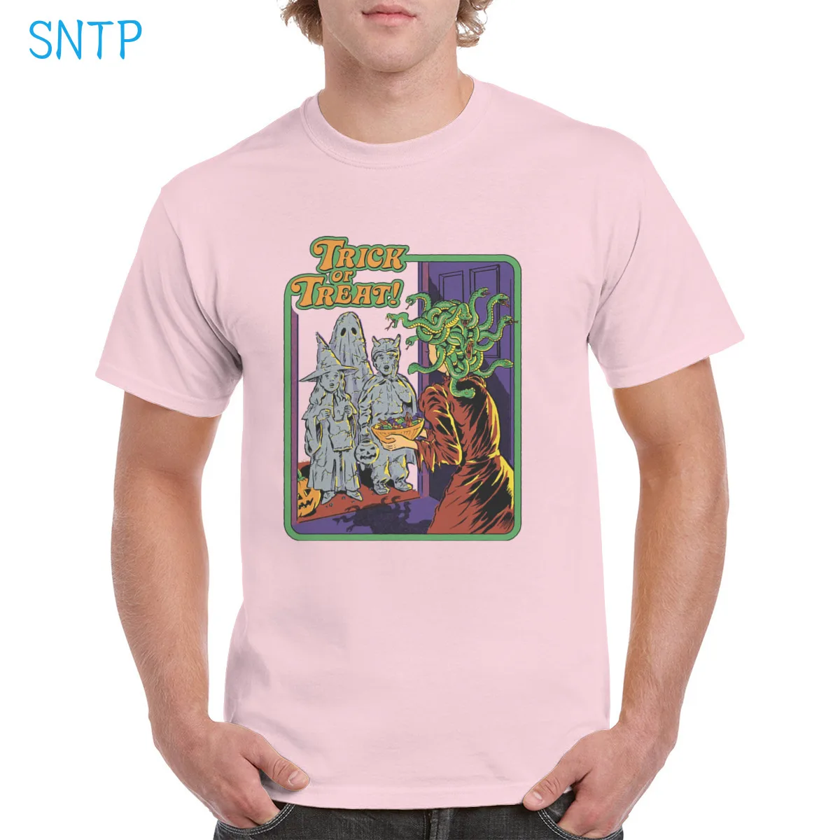 

Trick or Treat Steven Rhodes t shirt Unisex The devil and Child T-shirt Halloween Satan Demon graphic Tops 100% Cotton