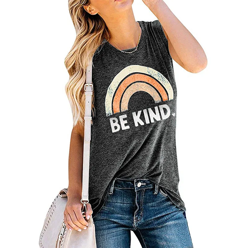 

Summer New Style Women's Sleeveless T-Shirt Vest Letter Pattern Round Neck Vest Pure Cotton Loose Casual Fashion Ladies Vest Top