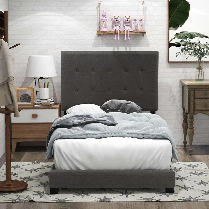 

Upholstered Linen Stitch Tufted Platform Bed With Slat Support, Twin Sizes