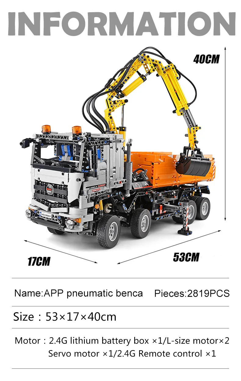 

MOULD KING MOC High-Tech Remote control Truck App Motorized Car model Building Blocks Assemble Bricks Kids Toys Birthday Gifts