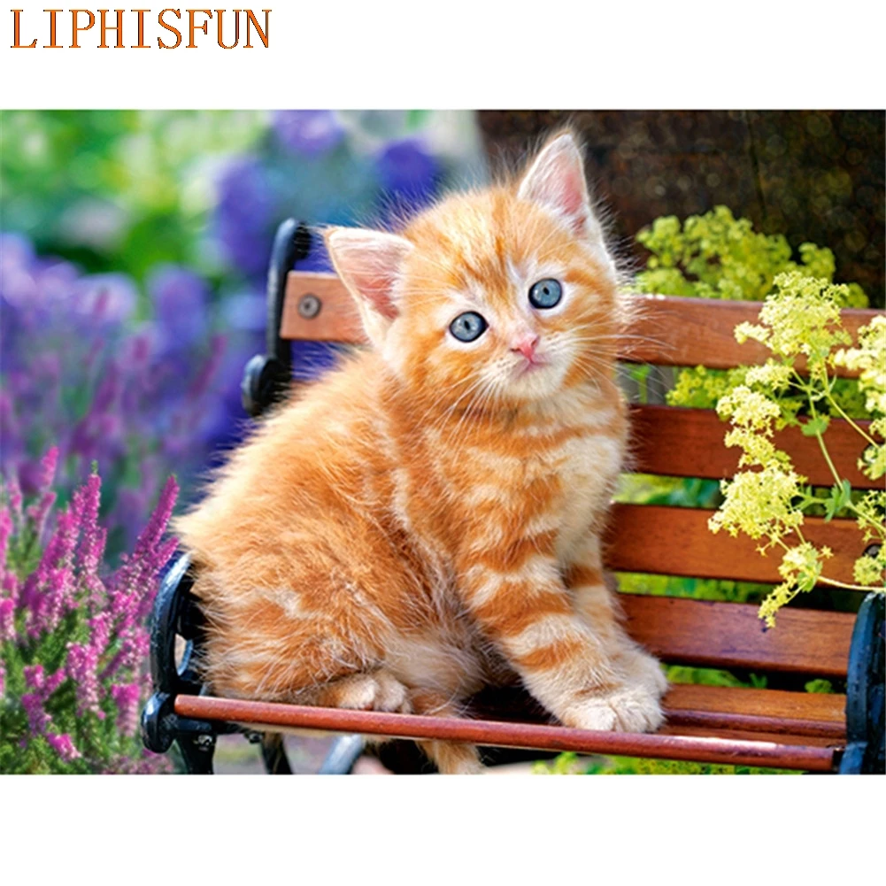 

Diamond Painting Cross Stitch Full Square Round Picture of Rhinestone DIY Mosaic Embroidery Kitten Chair New Year Gift