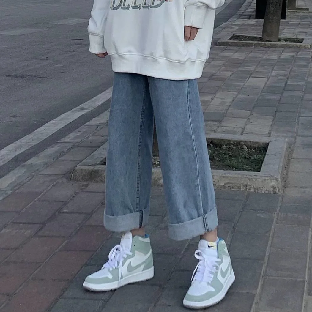 

Spring and Autumn New Wide Leg Jeans children's loose Korean students' Slim high waist versatile straight pants women jeans