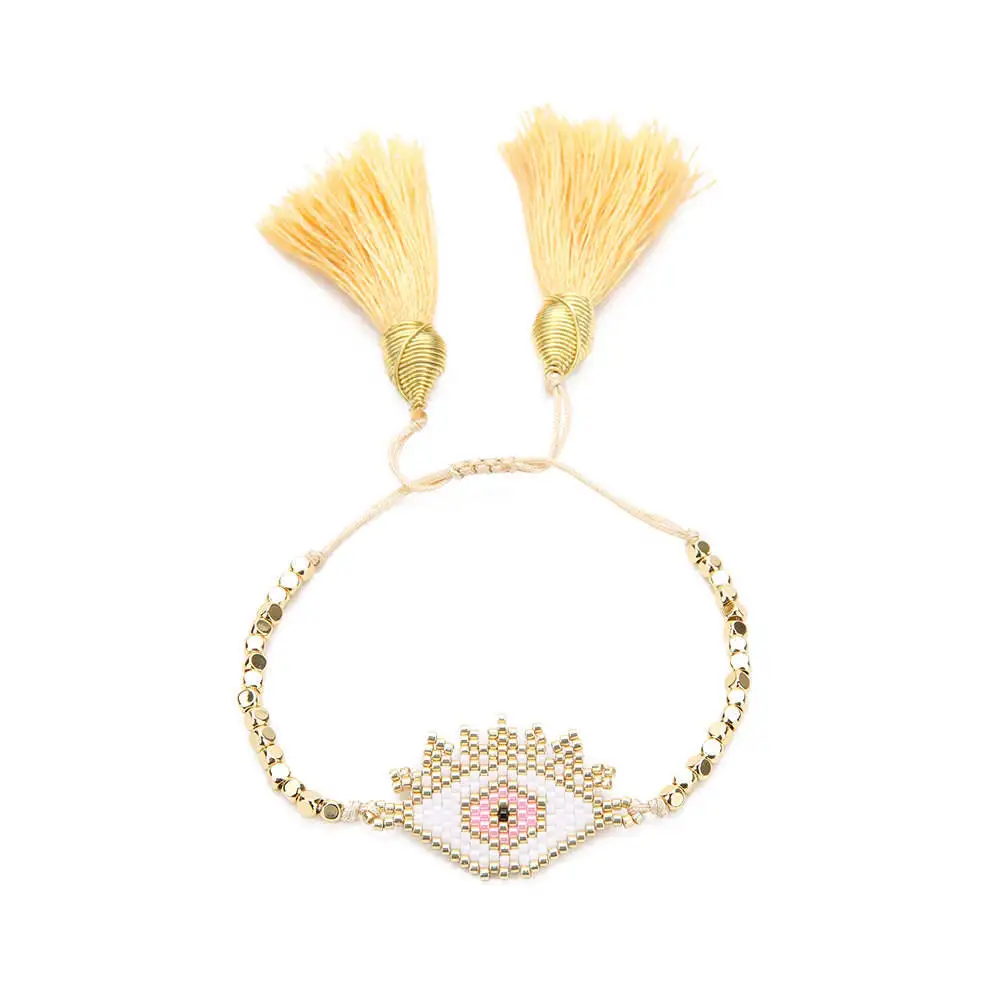 Shinus MIYUKI браслет evil eye розовый браслет с сердцем Miyuki Joyeria летние ювелирные изделия с кисточками Pulseras Mujer Moda Boho ручной работы